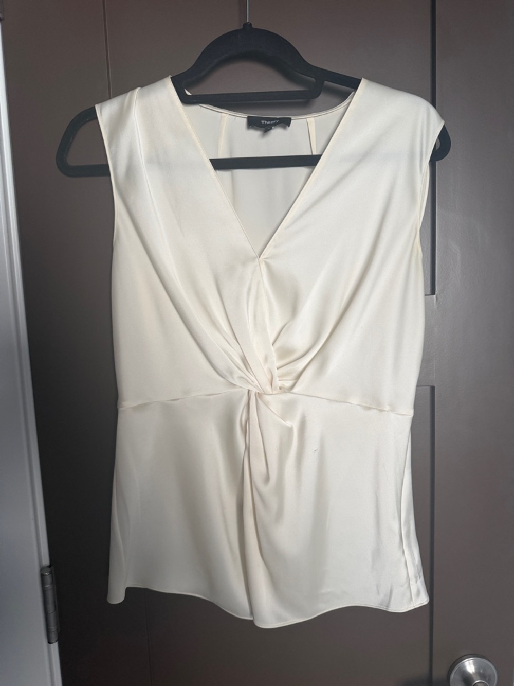 Theory Cream Twist-Front Sleeveless Camisole